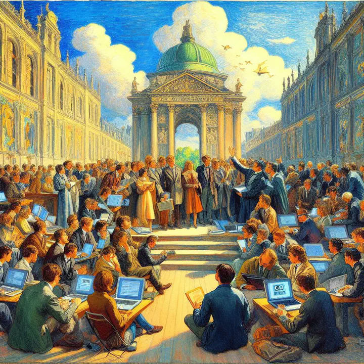 Bing-generated image for prompt "graduate seminar on CS education research in the style of renoir"